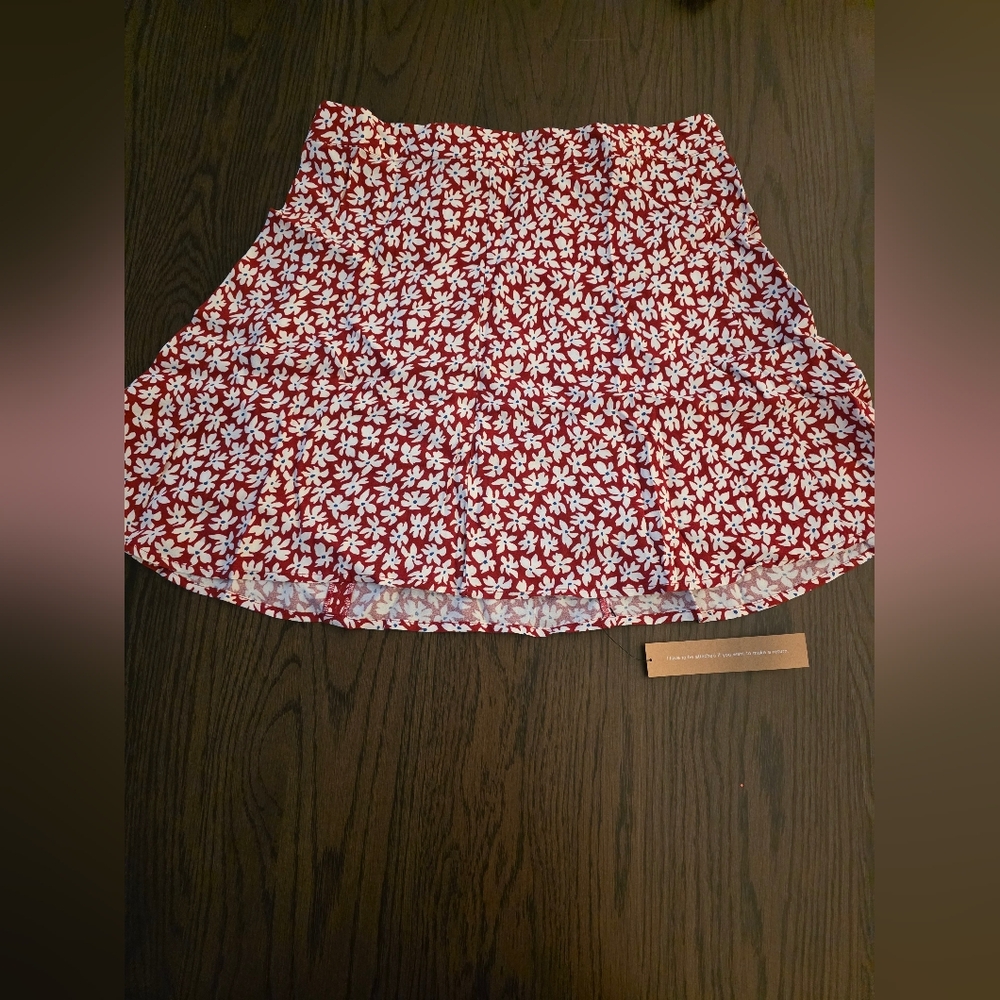 Reformation Red and White Floral Skirt